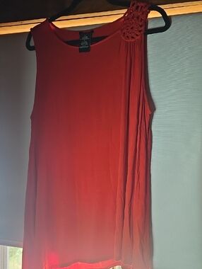 Premise Red Crochet-Shoulder A-Line Tank